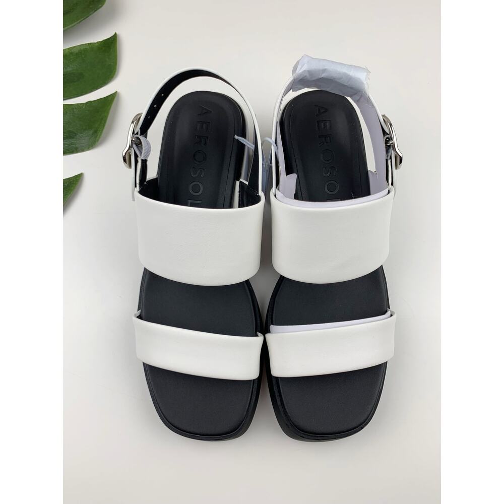AEROSOLES White and Black Block Heel Sandals - Picture 2 of 11